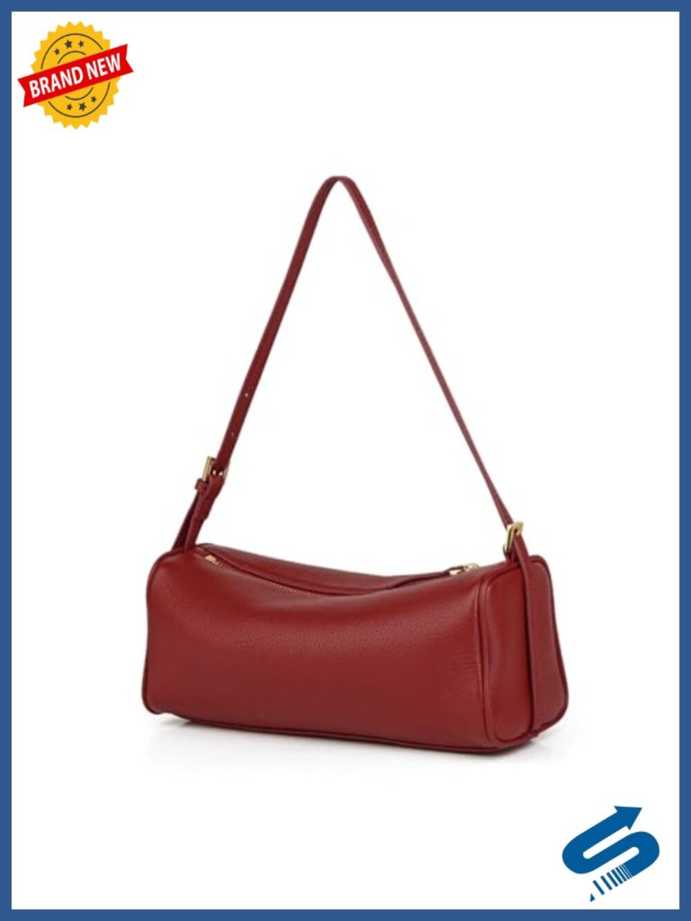 Full Grained Leather Crossbody Hobo Barrel Bag with Adjustable Strap